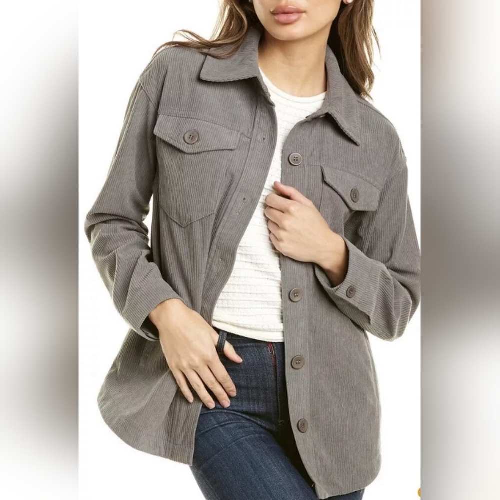 Avec‎ Les Filles Corduroy Button Up Gray Shacket Jacket Shirt Size Small